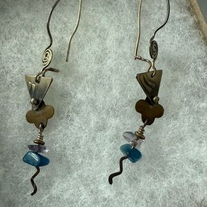 Sterling Silver Artisan Blue and Purple Dangle Earrings